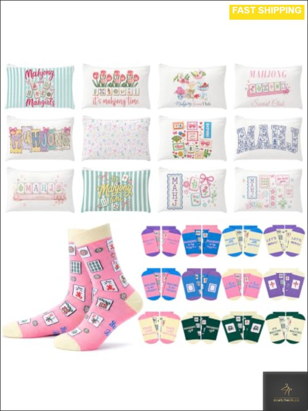 Mahjong Makeup Bag & Crew Socks Set 24 Pc Canvas Zipper Party Favors